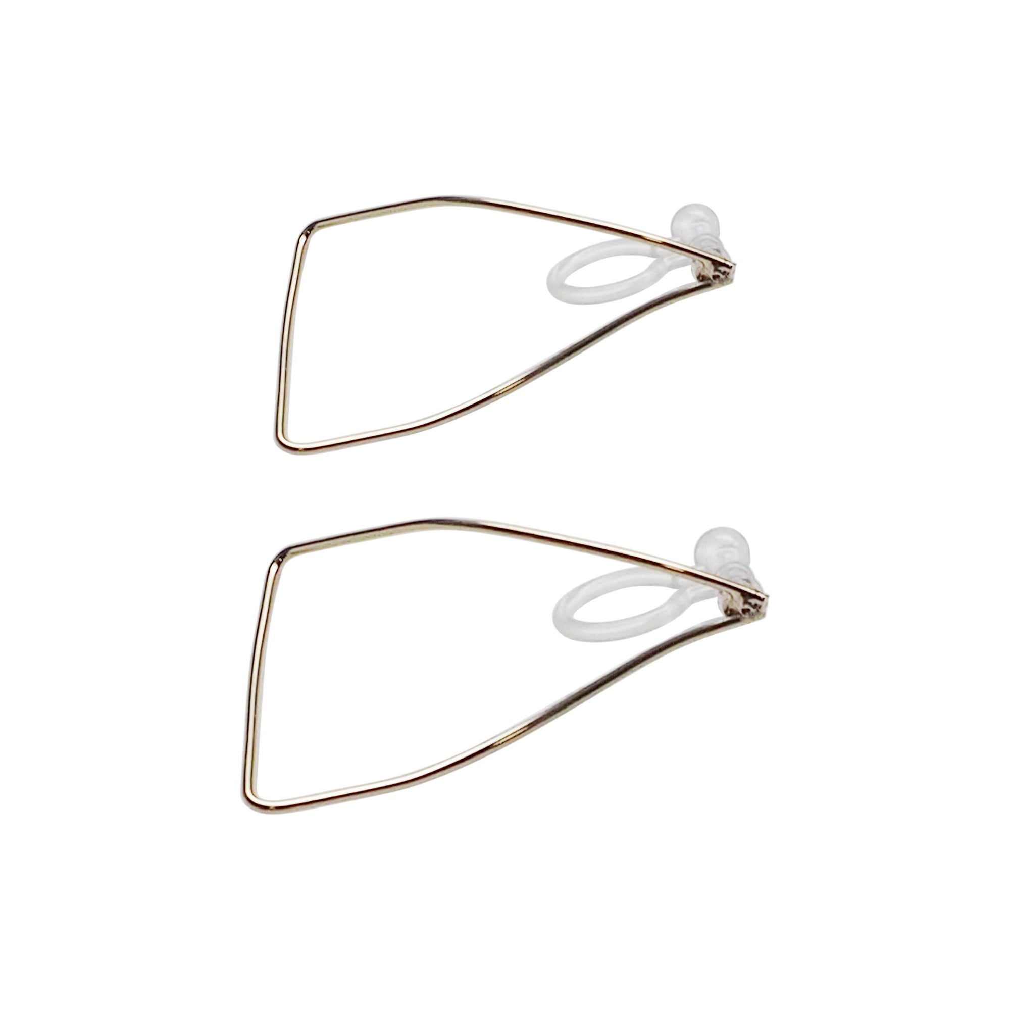 Gold Distorted Triangle Hoops Invisible Clip On Stud Earrings - Miyabi Grace