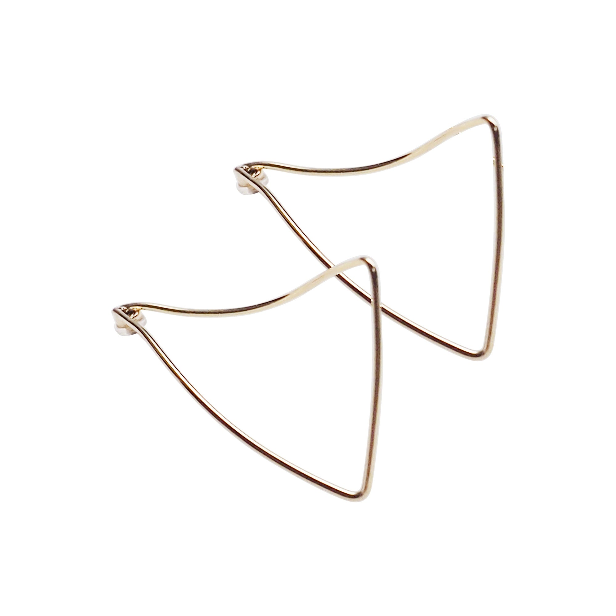 Gold Distorted Triangle Hoops Invisible Clip On Stud Earrings - Miyabi Grace
