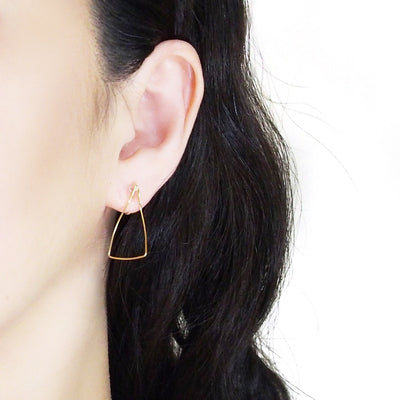 Gold Distorted Triangle Hoops Invisible Clip On Stud Earrings - Miyabi Grace