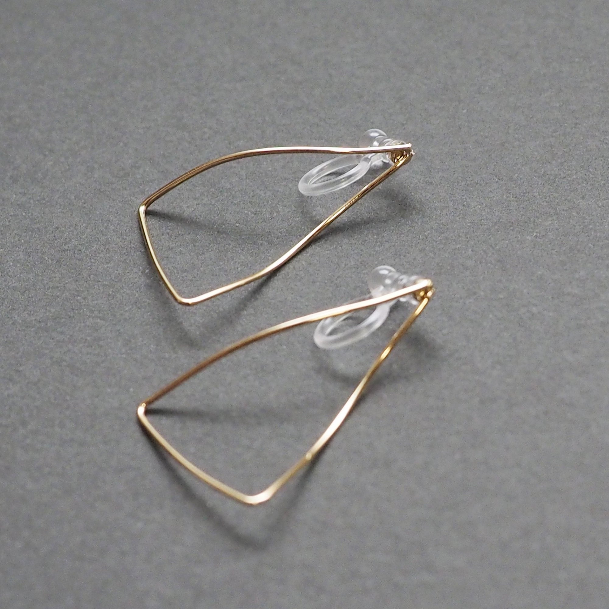 Gold Distorted Triangle Hoops Invisible Clip On Stud Earrings - Miyabi Grace
