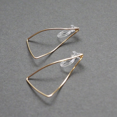 Gold Distorted Triangle Hoops Invisible Clip On Stud Earrings - Miyabi Grace