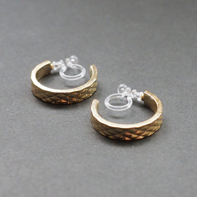 Gold Quilting Invisible Clip On Hoop Earrings - Miyabi Grace