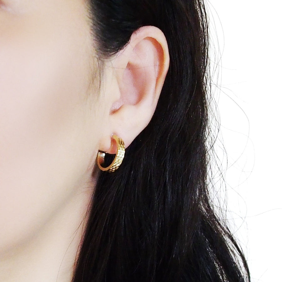 Gold Quilting Invisible Clip On Hoop Earrings - Miyabi Grace