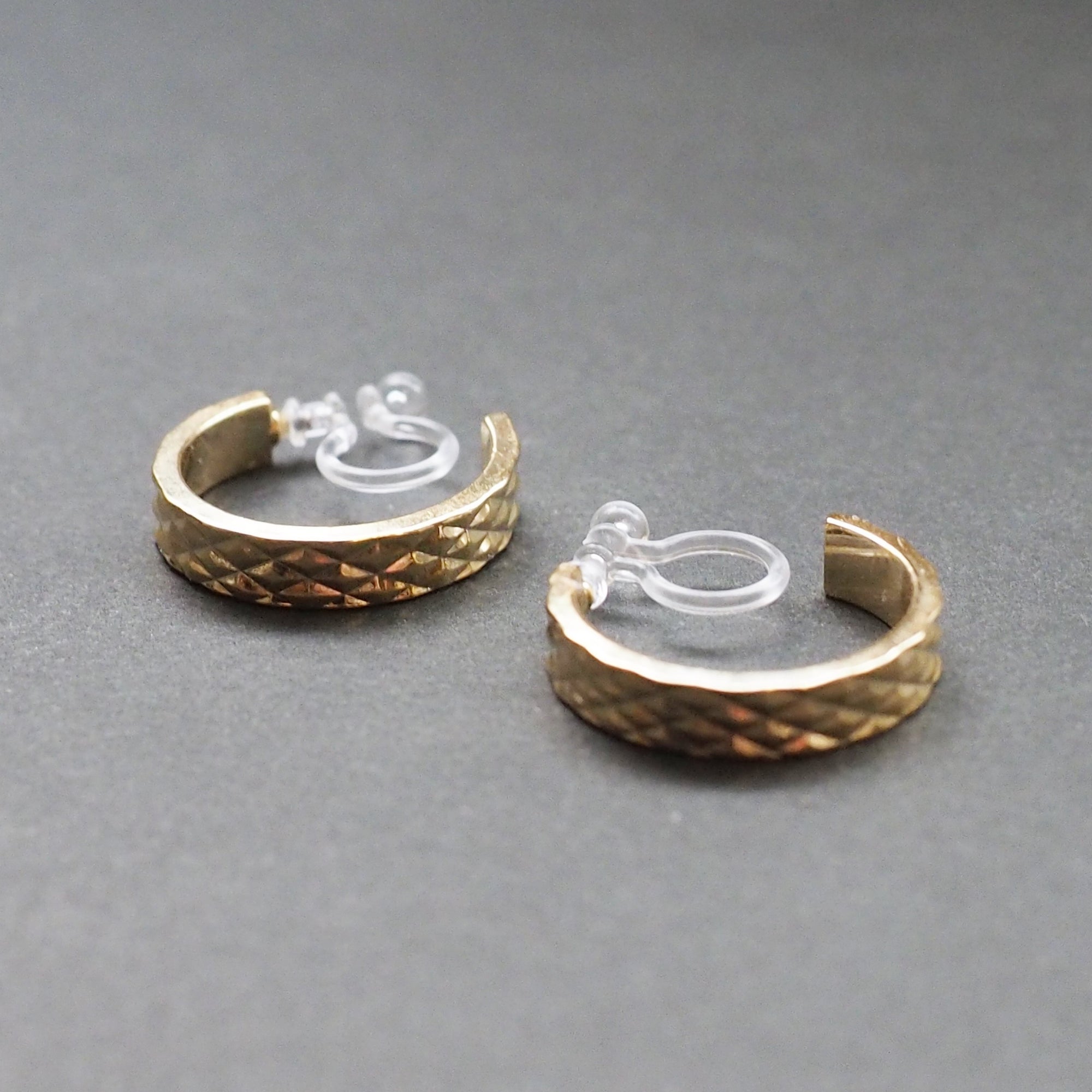 Gold Quilting Invisible Clip On Hoop Earrings - Miyabi Grace