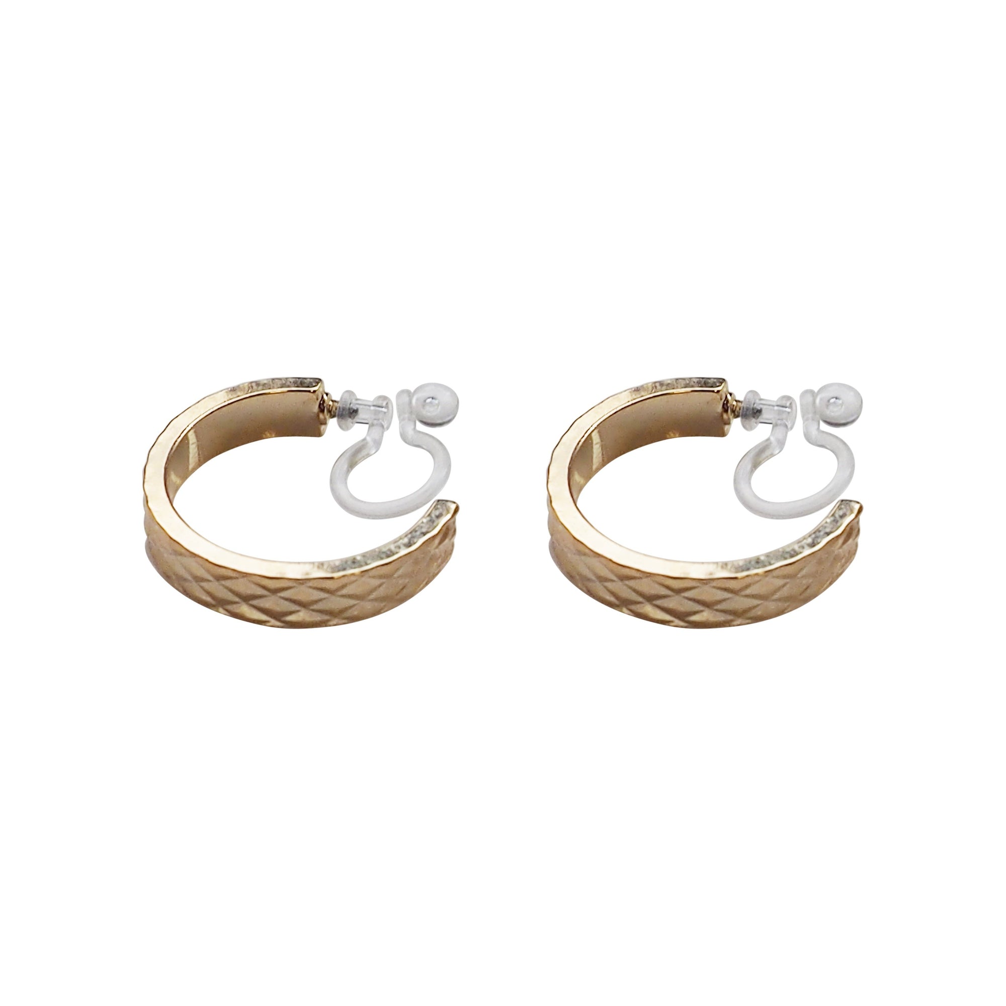 Gold Quilting Invisible Clip On Hoop Earrings - Miyabi Grace