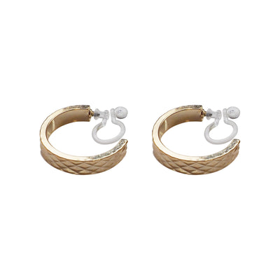 Gold Quilting Invisible Clip On Hoop Earrings - Miyabi Grace