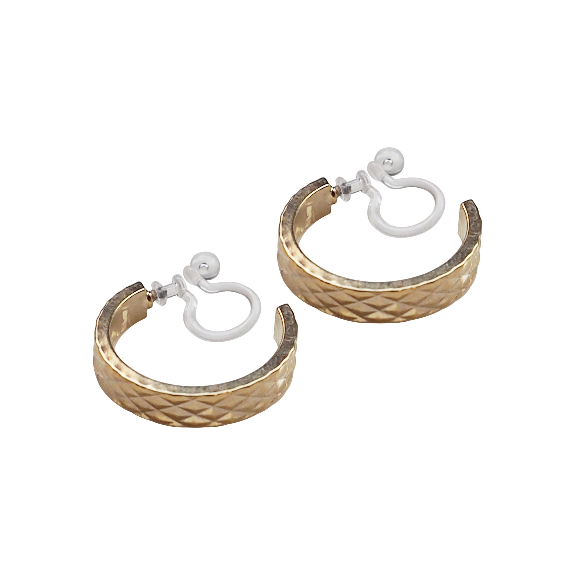 Gold Quilting Invisible Clip On Hoop Earrings - Miyabi Grace