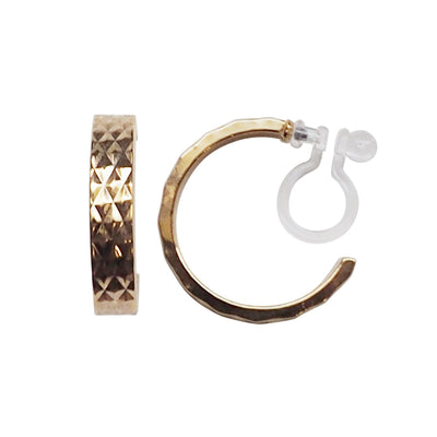 Gold Quilting Invisible Clip On Hoop Earrings - Miyabi Grace