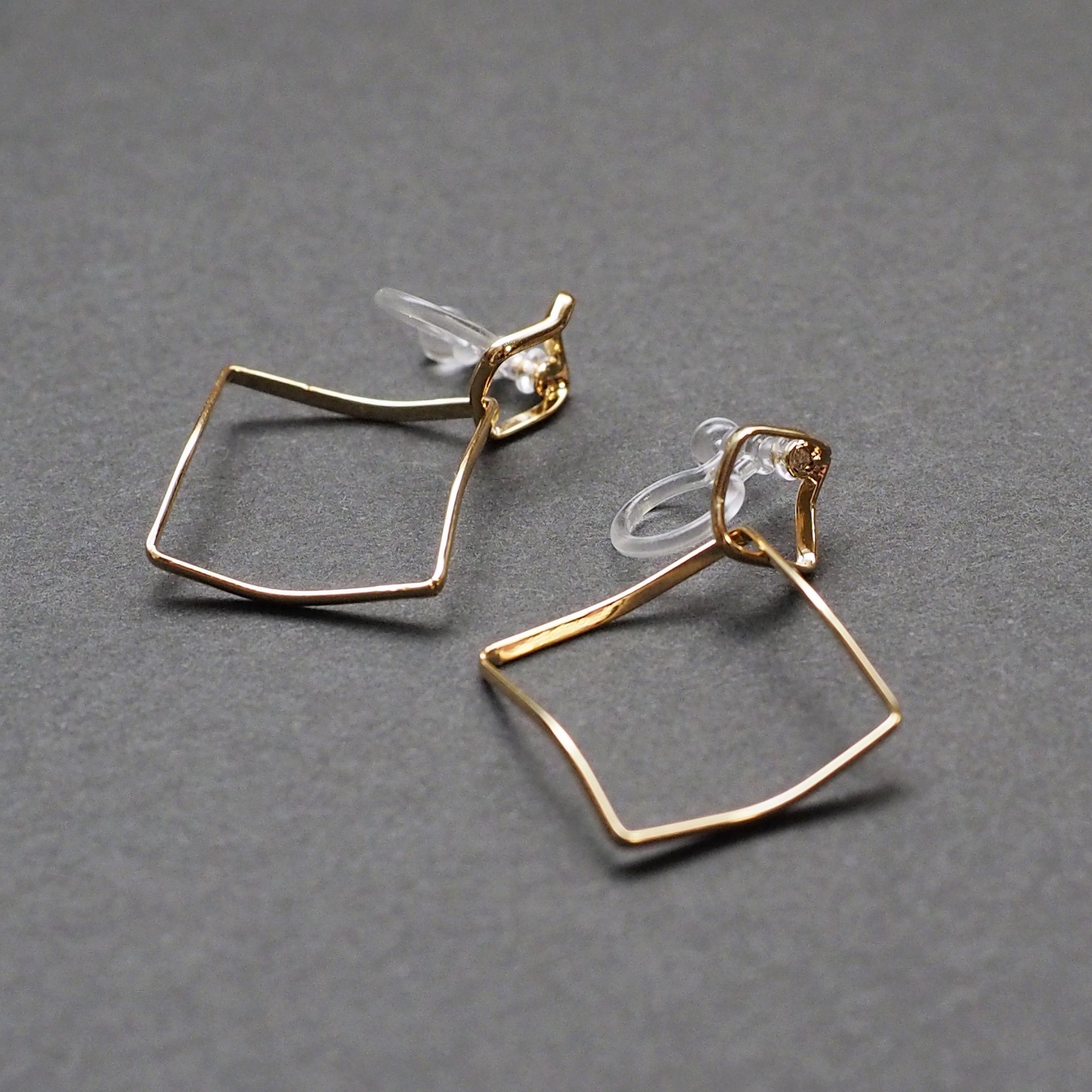 Dangle Gold Distorted Square Hoop Invisible Clip On Earrings - Miyabi Grace