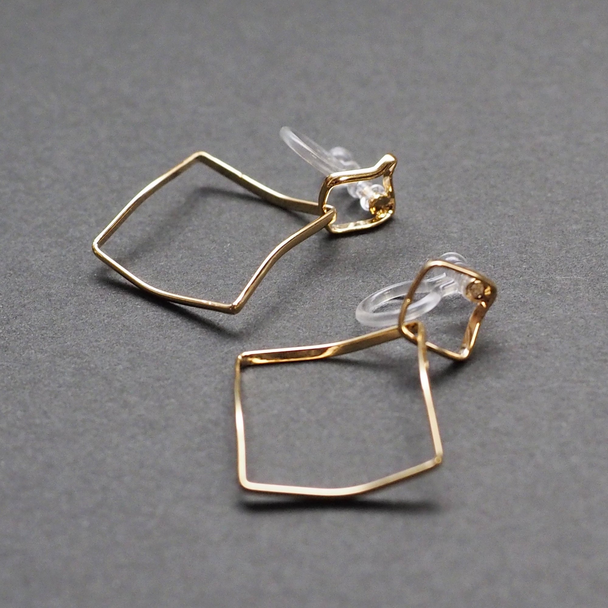 Dangle Gold Distorted Square Hoop Invisible Clip On Earrings - Miyabi Grace