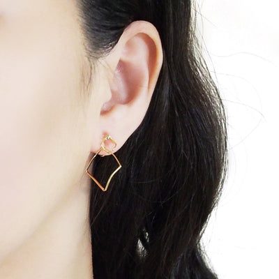 Dangle Gold Distorted Square Hoop Invisible Clip On Earrings - Miyabi Grace