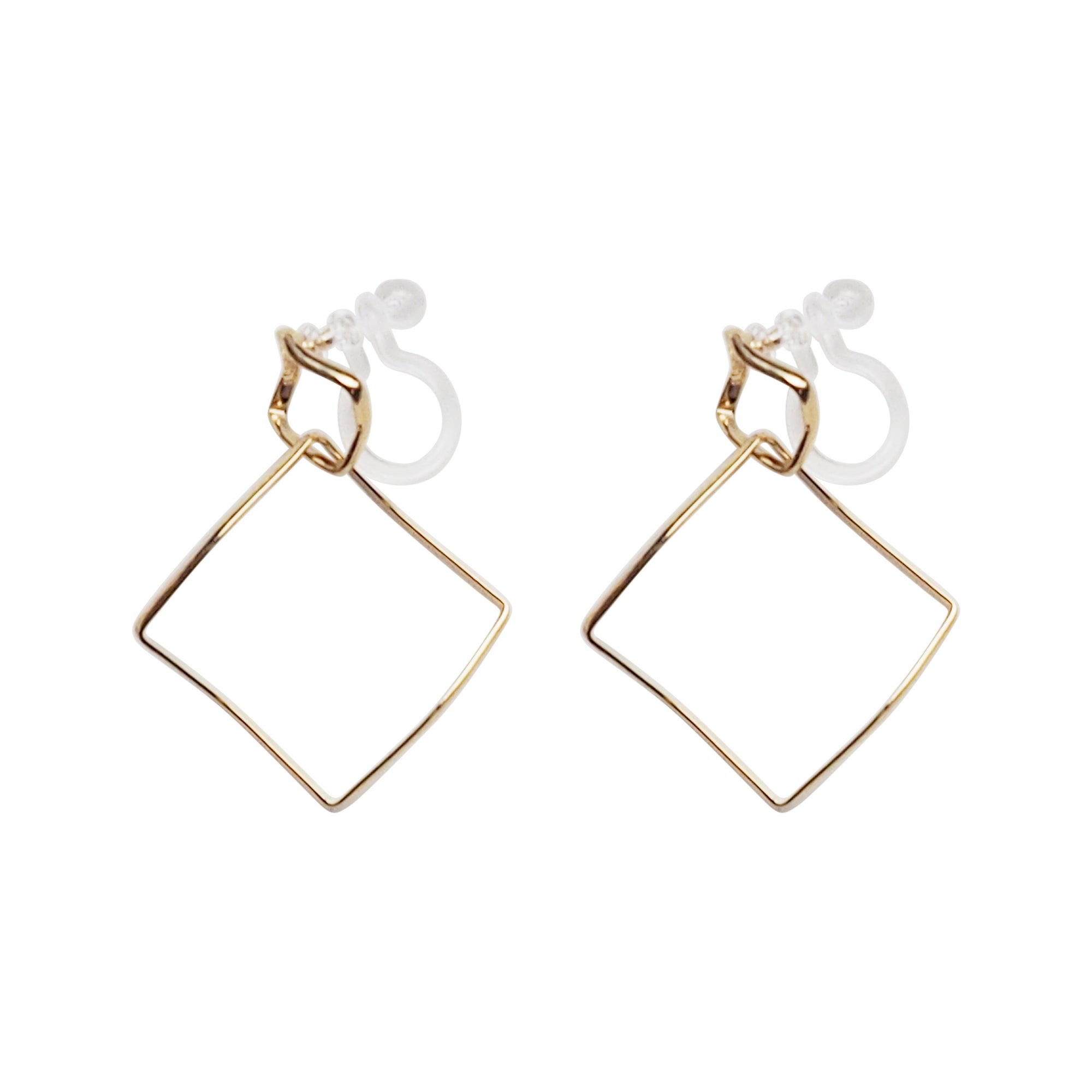 Dangle Gold Distorted Square Hoop Invisible Clip On Earrings - Miyabi Grace