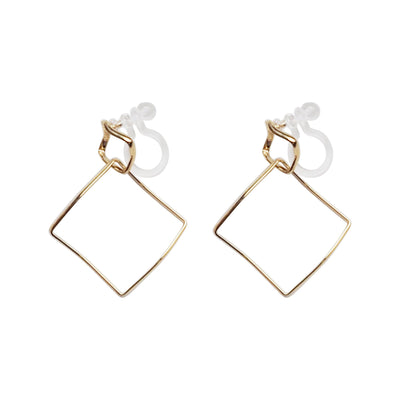 Dangle Gold Distorted Square Hoop Invisible Clip On Earrings - Miyabi Grace