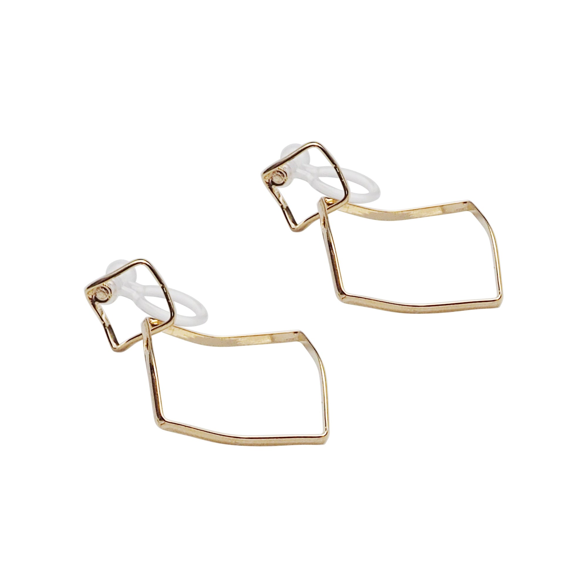 Dangle Gold Distorted Square Hoop Invisible Clip On Earrings - Miyabi Grace