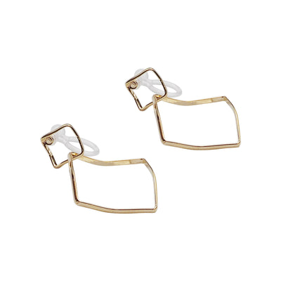 Dangle Gold Distorted Square Hoop Invisible Clip On Earrings - Miyabi Grace