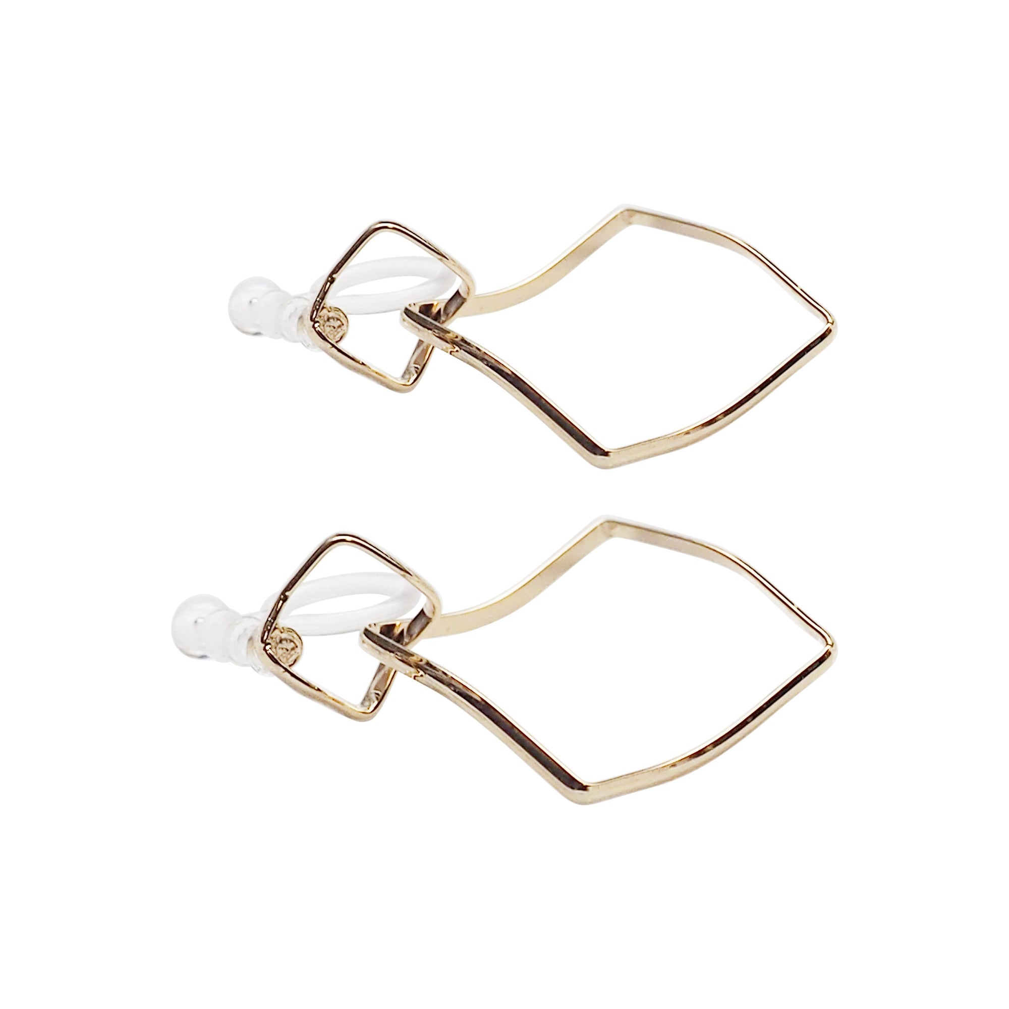 Dangle Gold Distorted Square Hoop Invisible Clip On Earrings - Miyabi Grace