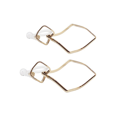 Dangle Gold Distorted Square Hoop Invisible Clip On Earrings - Miyabi Grace