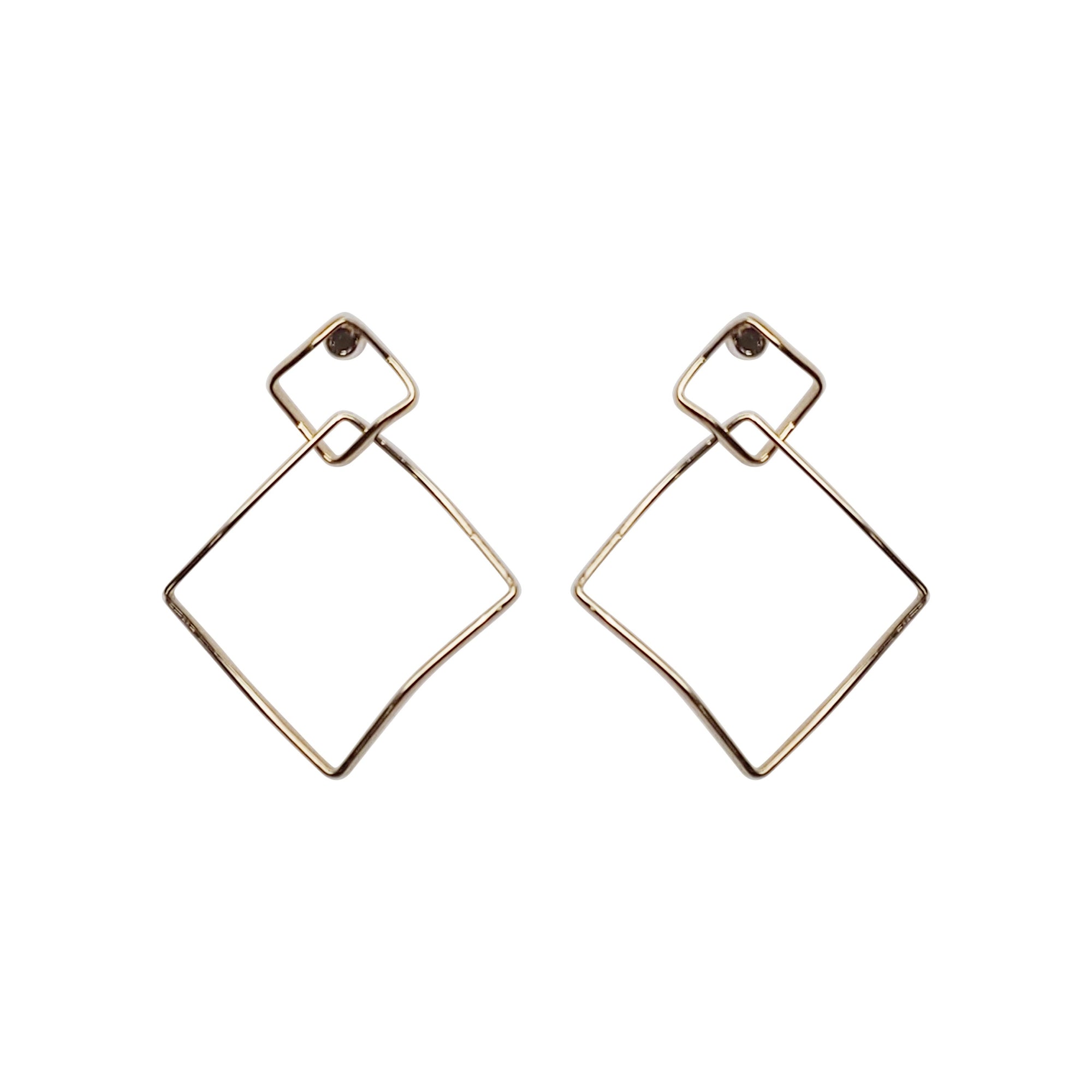 Dangle Gold Distorted Square Hoop Invisible Clip On Earrings - Miyabi Grace