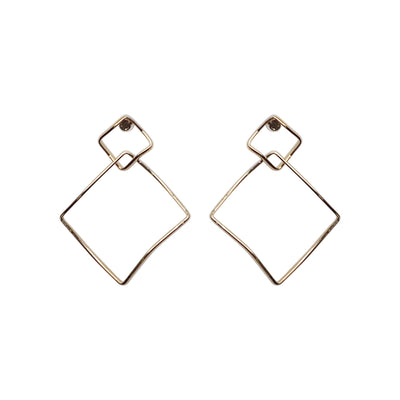 Dangle Gold Distorted Square Hoop Invisible Clip On Earrings - Miyabi Grace