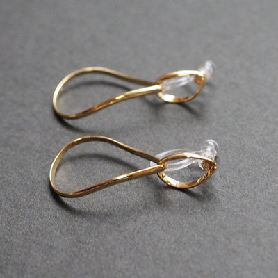 Dangle Gold Distorted Teardrop Hoop Invisible Clip On Earrings - Miyabi Grace
