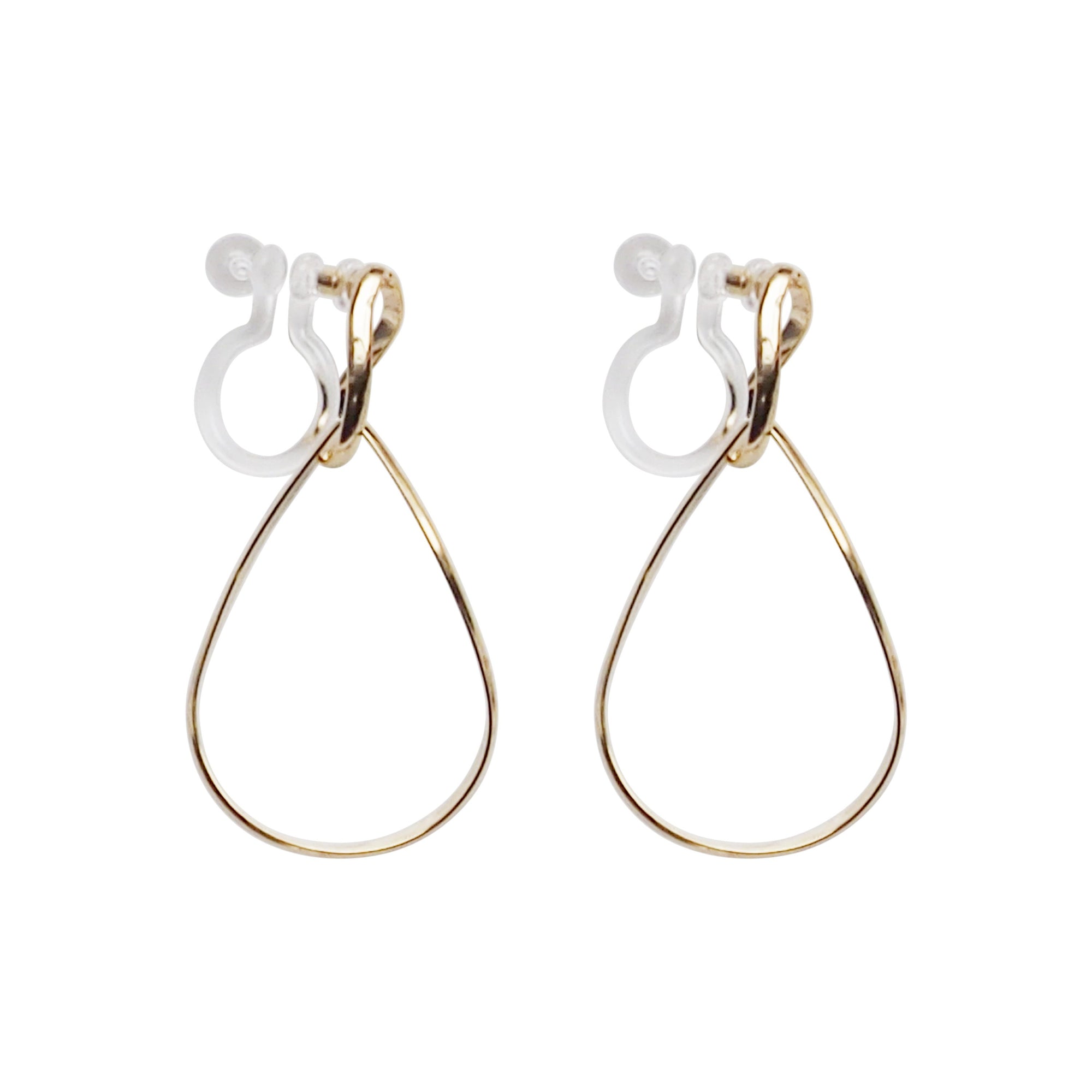 Dangle Gold Distorted Teardrop Hoop Invisible Clip On Earrings - Miyabi Grace