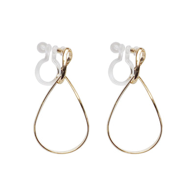 Dangle Gold Distorted Teardrop Hoop Invisible Clip On Earrings - Miyabi Grace