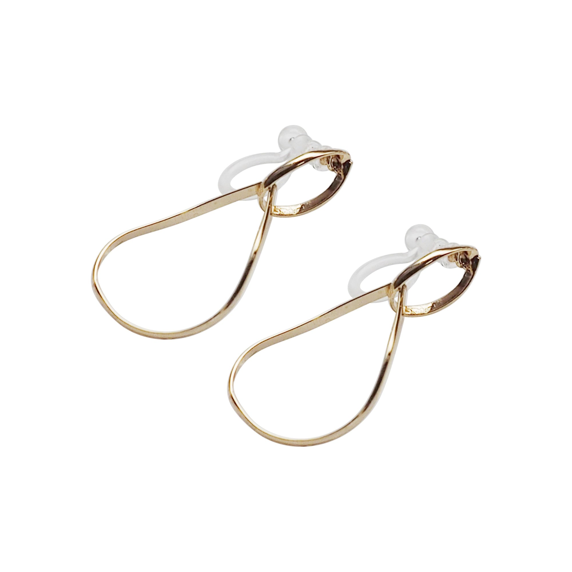 Dangle Gold Distorted Teardrop Hoop Invisible Clip On Earrings - Miyabi Grace