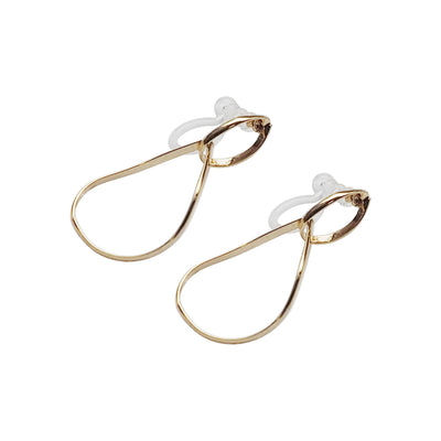 Dangle Gold Distorted Teardrop Hoop Invisible Clip On Earrings - Miyabi Grace