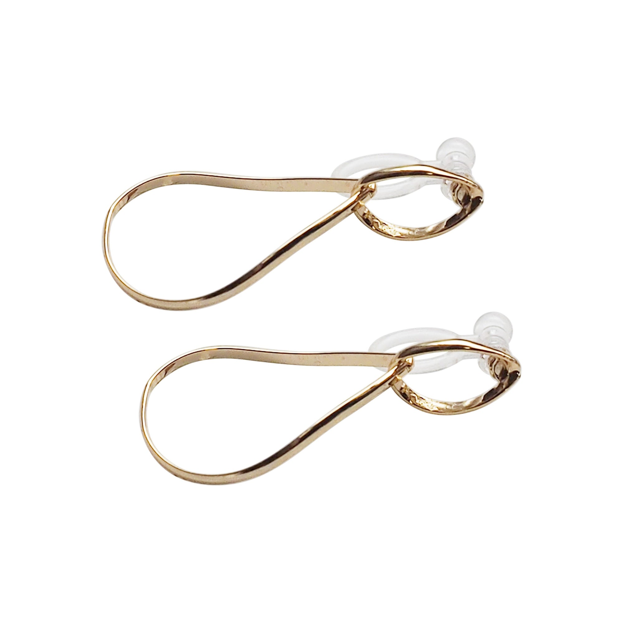 Dangle Gold Distorted Teardrop Hoop Invisible Clip On Earrings - Miyabi Grace