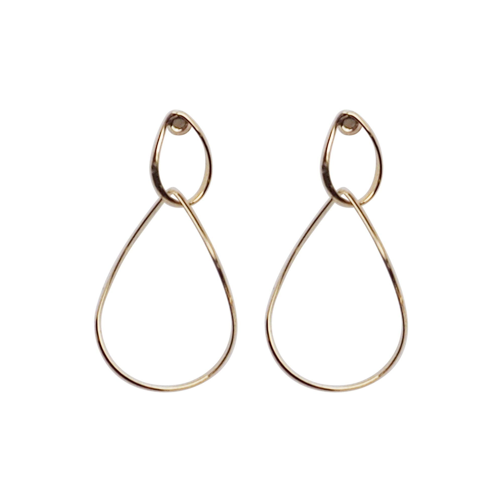 Dangle Gold Distorted Teardrop Hoop Invisible Clip On Earrings - Miyabi Grace