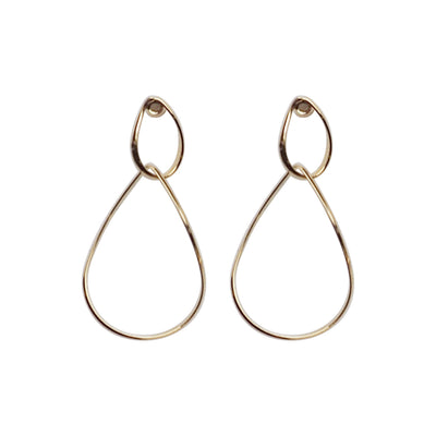 Dangle Gold Distorted Teardrop Hoop Invisible Clip On Earrings - Miyabi Grace