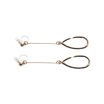Gold teardrop hoop dangle invisible clip on earrings - Miyabi Grace