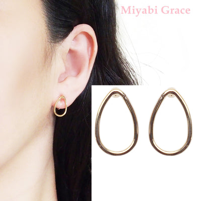 Gold Teardrop Invisible Clip On Stud Earrings - Miyabi Grace