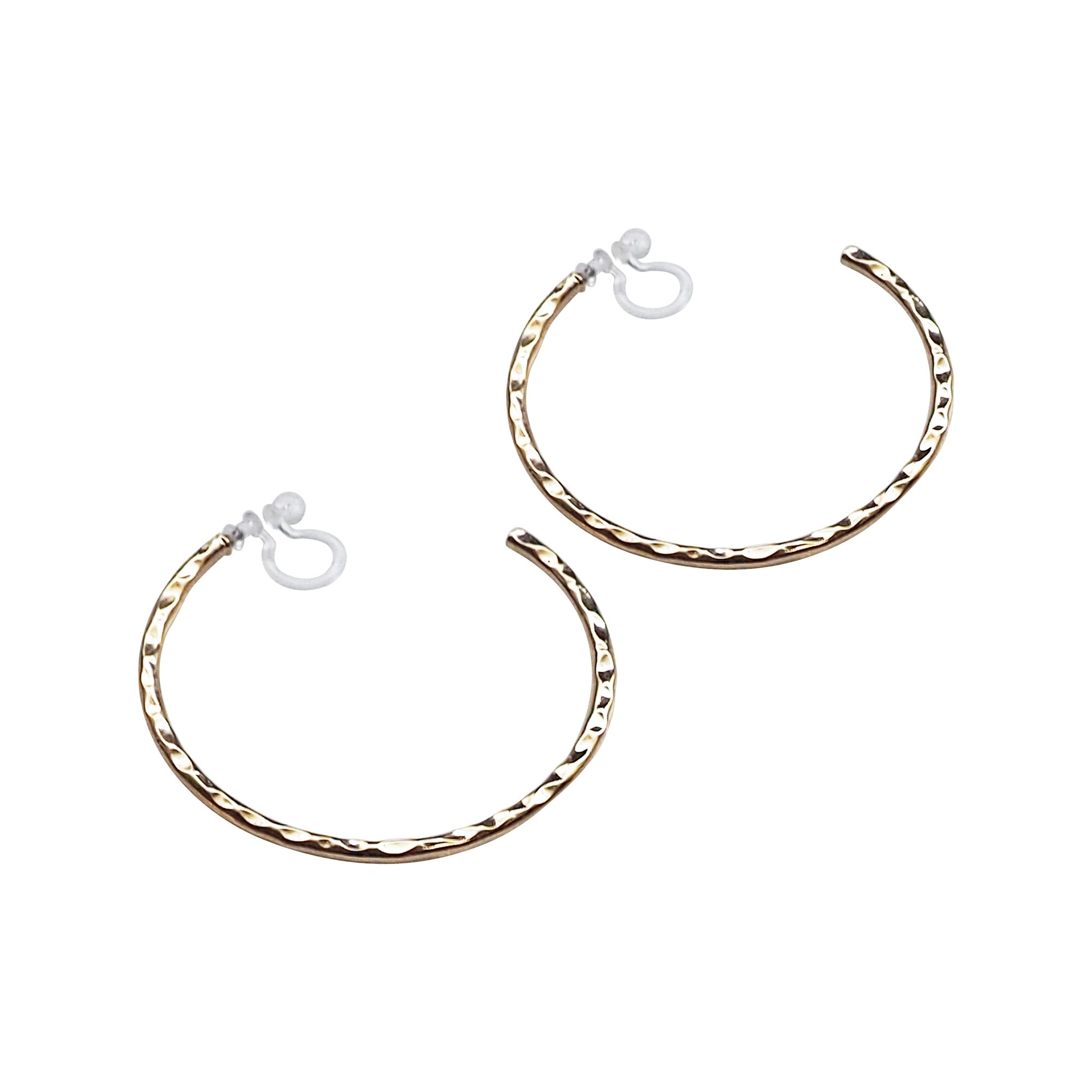 Gold Large Textured Invisible Clip On Hoop Earrings - Miyabi Grace