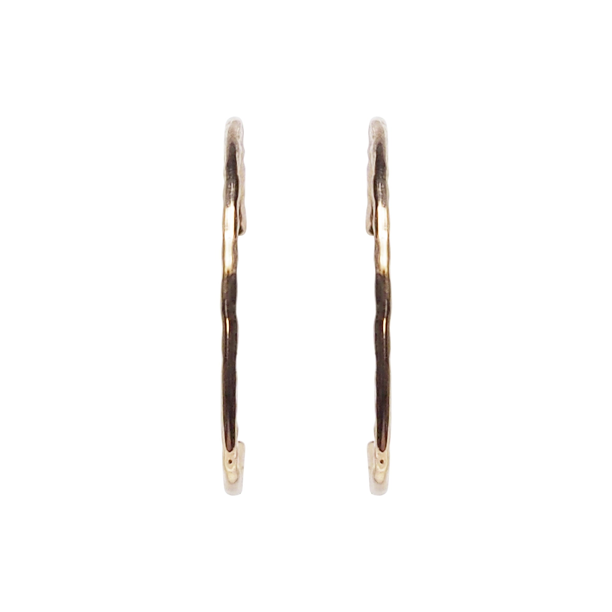 Gold Large Textured Invisible Clip On Hoop Earrings - Miyabi Grace