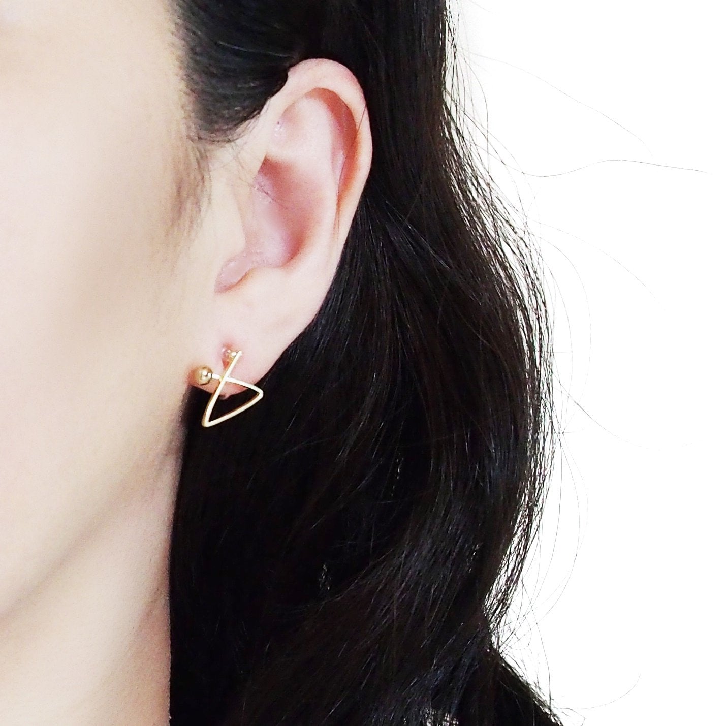 Gold Geometric Triangle Invisible Clip On Stud Earrings - Miyabi Grace