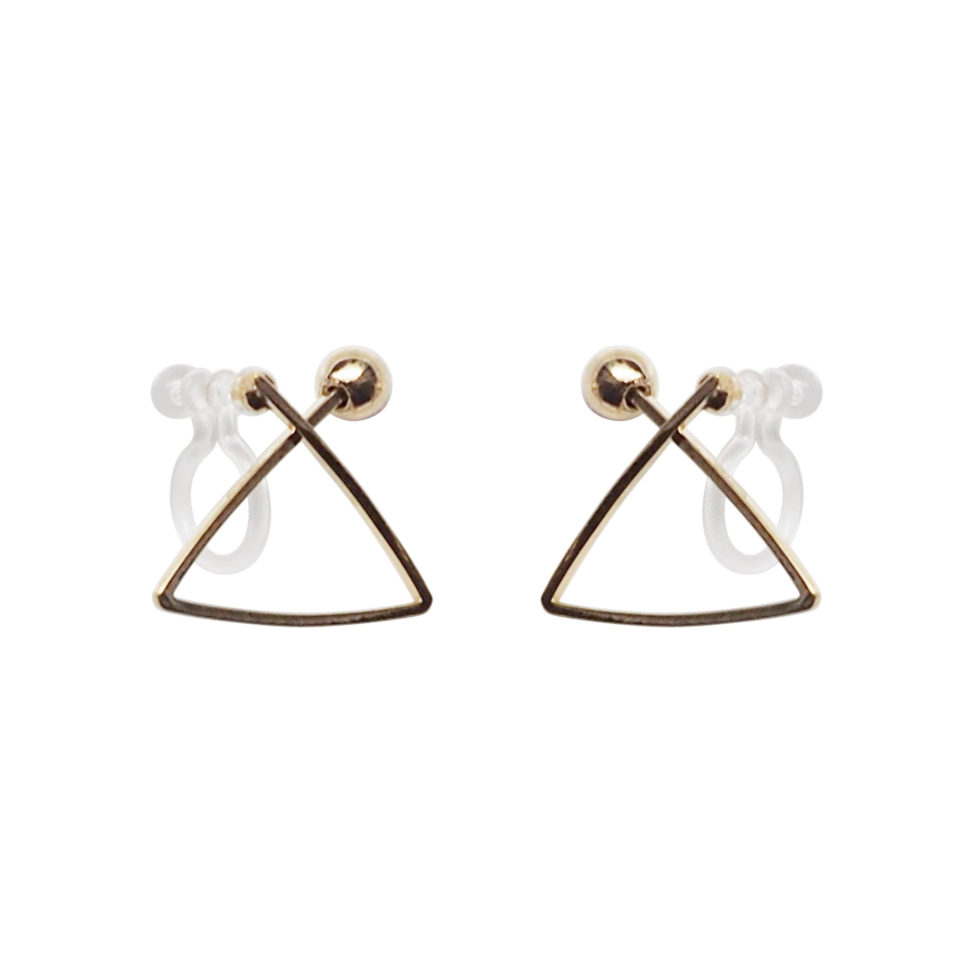 Gold Geometric Triangle Invisible Clip On Stud Earrings - Miyabi Grace