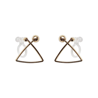 Gold Geometric Triangle Invisible Clip On Stud Earrings - Miyabi Grace