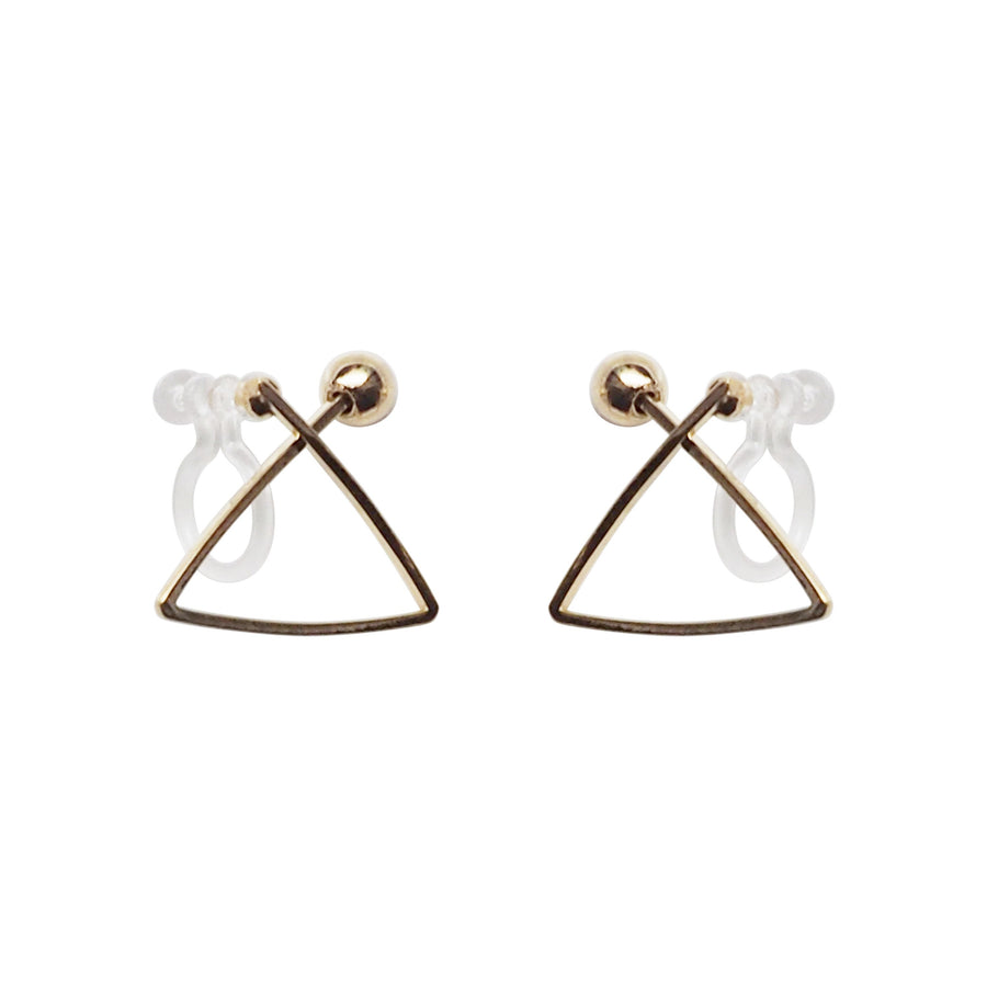 Gold Geometric Triangle Invisible Clip On Stud Earrings - Miyabi Grace