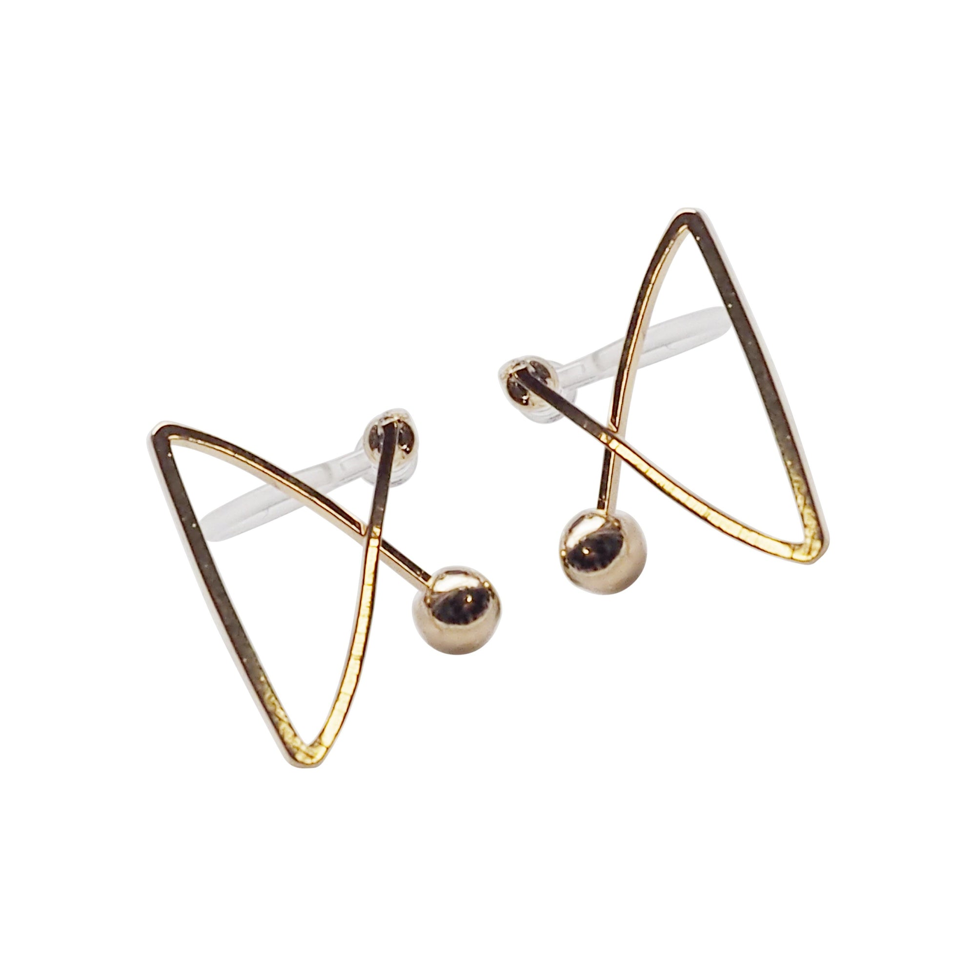 Gold Geometric Triangle Invisible Clip On Stud Earrings - Miyabi Grace