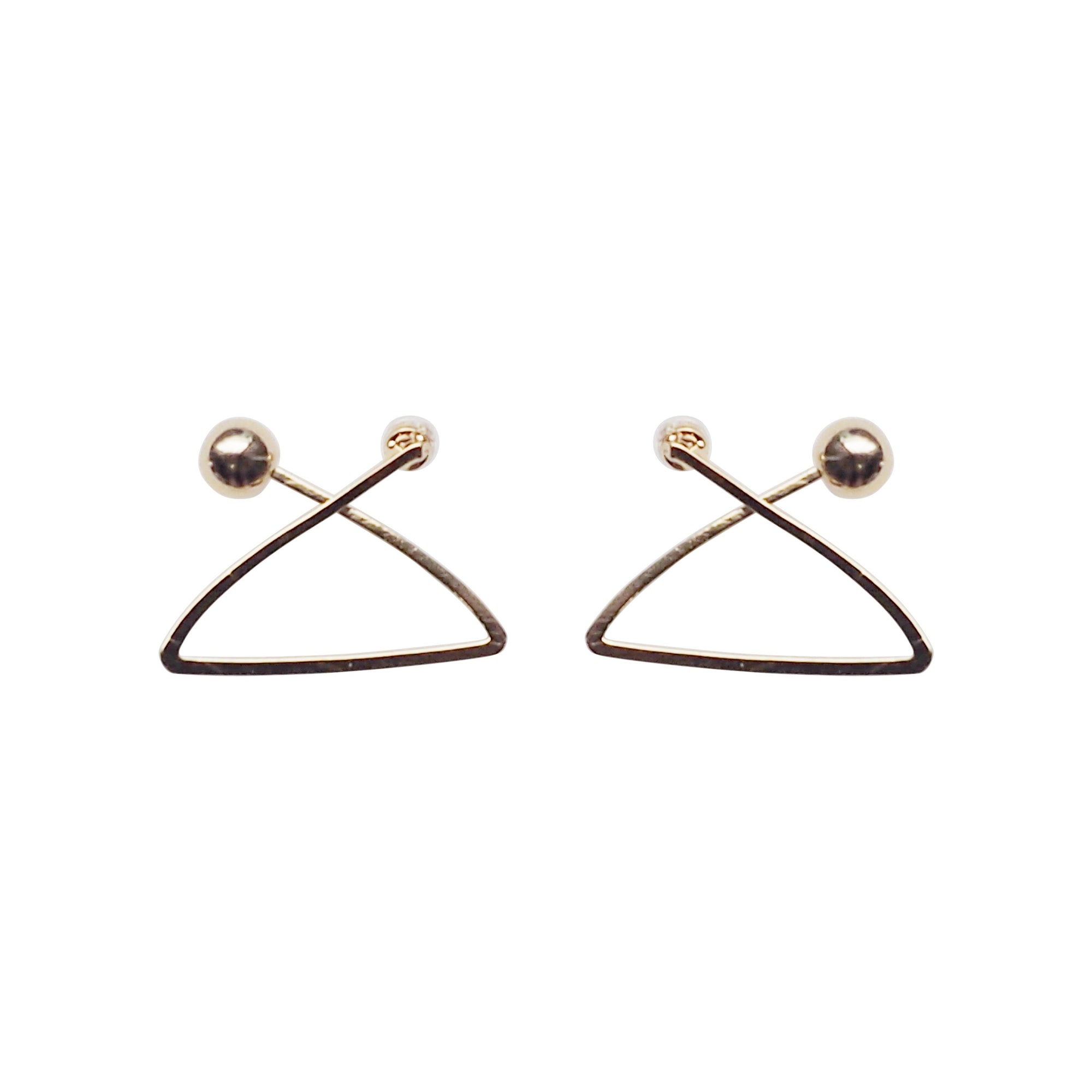 Gold Geometric Triangle Invisible Clip On Stud Earrings - Miyabi Grace