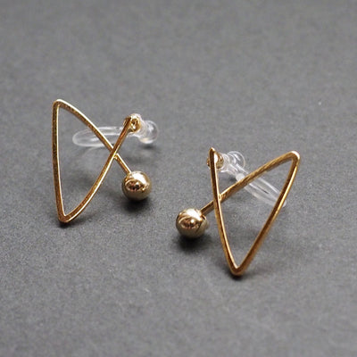 Gold Geometric Triangle Invisible Clip On Stud Earrings - Miyabi Grace