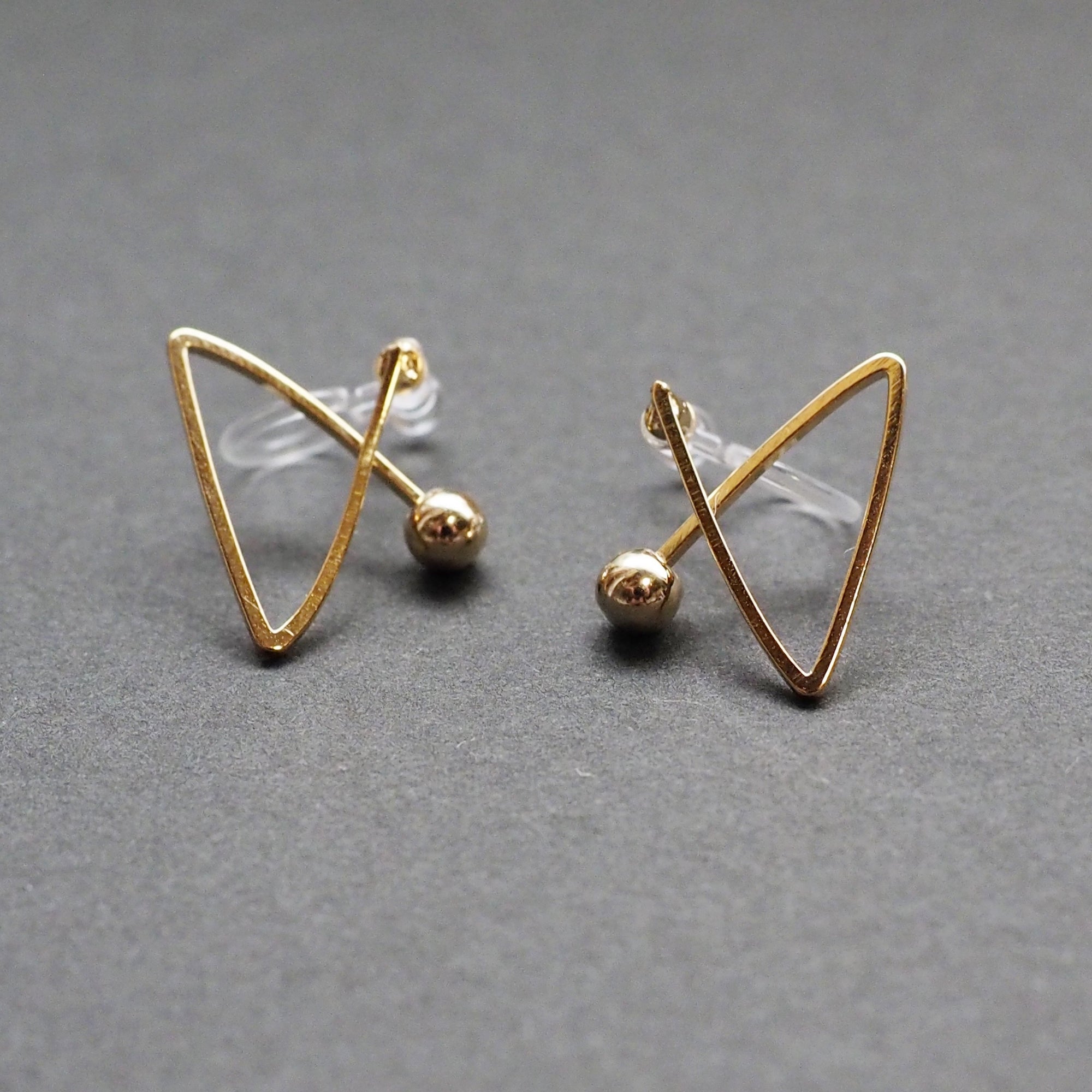 Gold Geometric Triangle Invisible Clip On Stud Earrings - Miyabi Grace