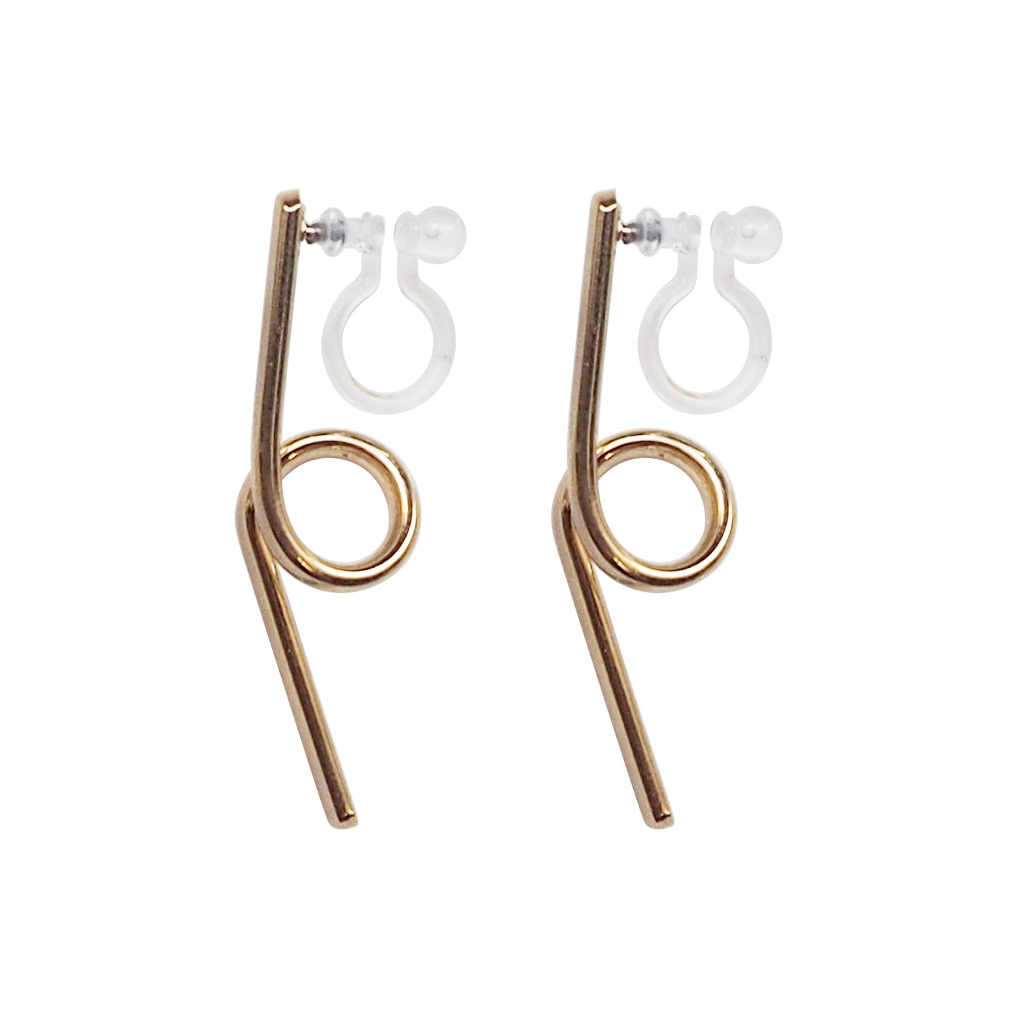 Gold Curved Bar Invisible Clip On Earrings - Miyabi Grace