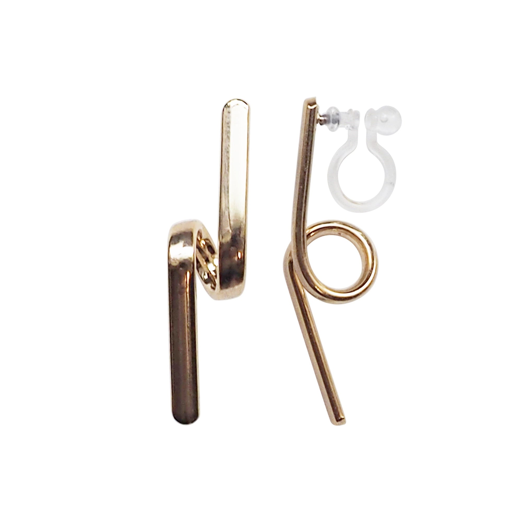 Gold Curved Bar Invisible Clip On Earrings - Miyabi Grace