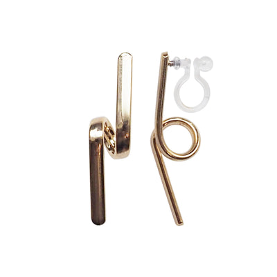 Gold Curved Bar Invisible Clip On Earrings - Miyabi Grace