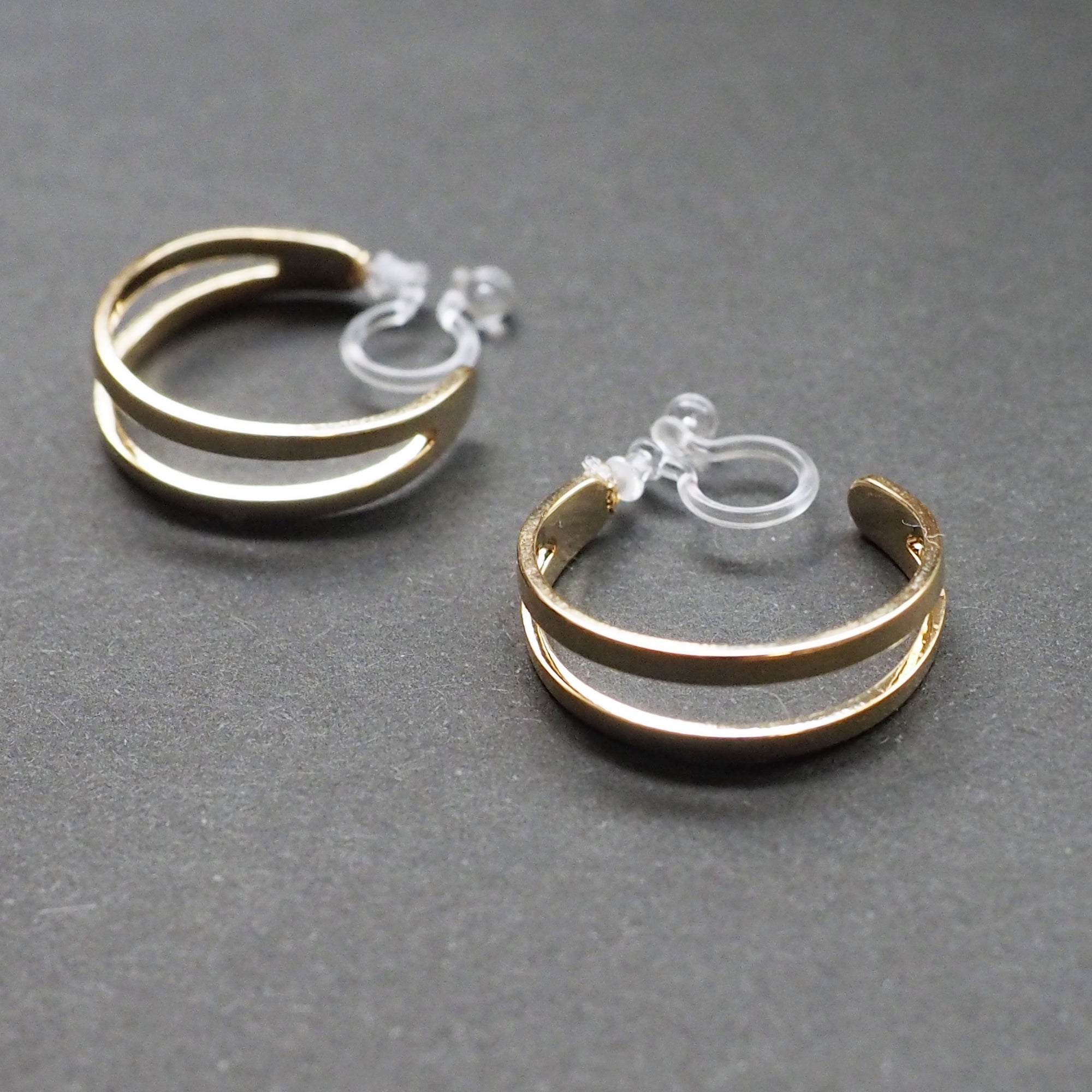Gold Two Invisible Clip On Hoop Earrings - Miyabi Grace