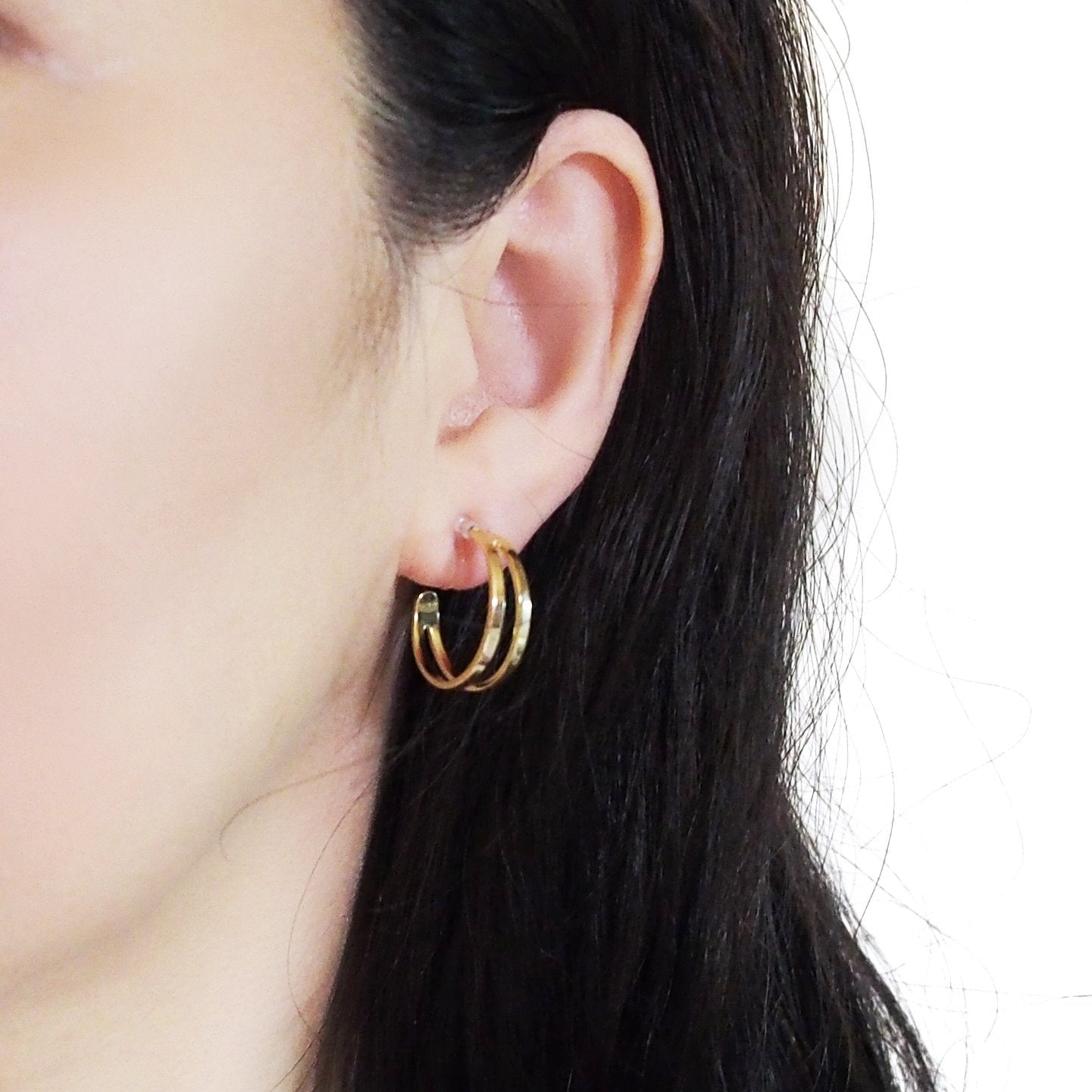 Gold Two Invisible Clip On Hoop Earrings - Miyabi Grace