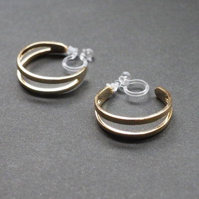 Gold Two Invisible Clip On Hoop Earrings - Miyabi Grace