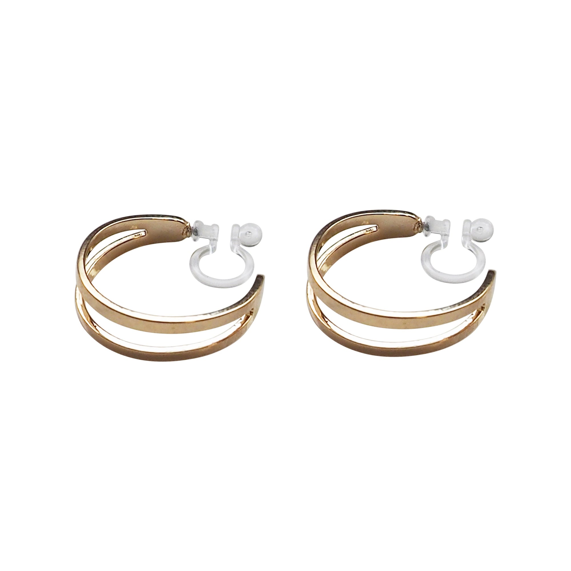 Gold Two Invisible Clip On Hoop Earrings - Miyabi Grace